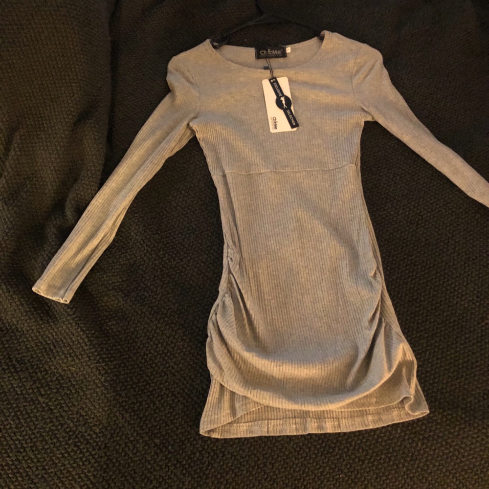 Light grey tight fitted mini long sleeve dress